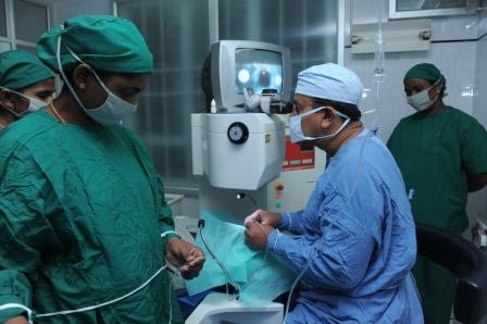 Surgical team during an eye procedure